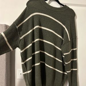 Aerie Unreal Sweater in Olive Green Stripe